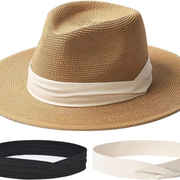 Wide Brim Sun Protection Fedora - Unisex Straw Hat with UPF 50+